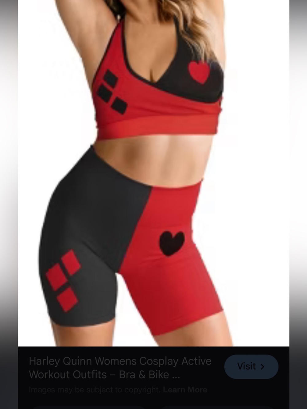 Harley Quinn Red & Black Heart Diamond Active Set - Two-Piece Sports Bra +Shorts